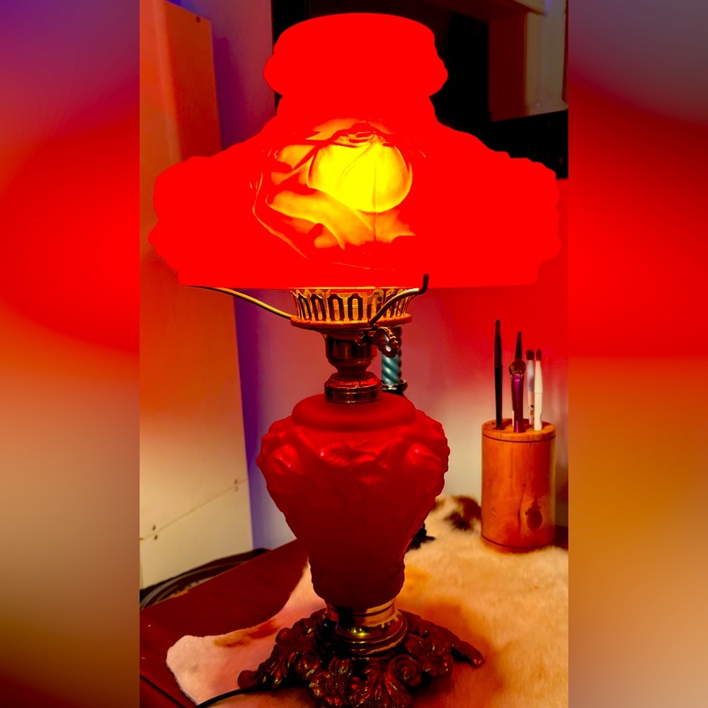 1960’s Red Fenton Glass Lamp SOLD
